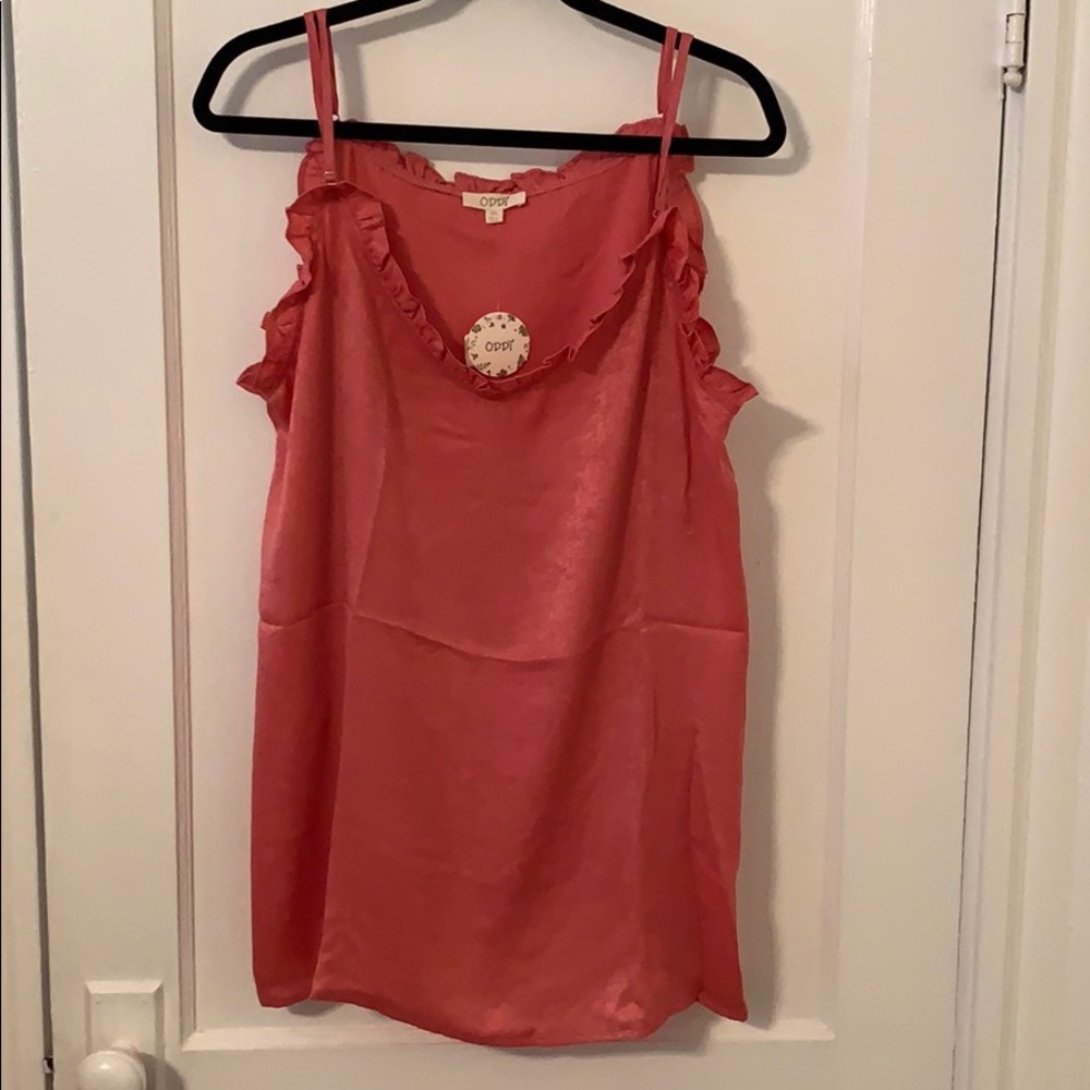 Oddly 3X Berry Satin Tank Top with Frill Trim